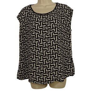 Heart Soul Black White Geometric Sleeveless Blouse Women Size XL Back Cutout